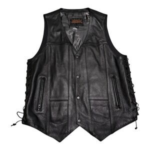 Street & Steel Gunslinger Black Snap‎ Closure Leather Biker Vest Men's Medium